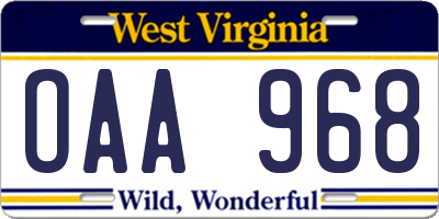 WV license plate OAA968