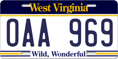 WV license plate OAA969
