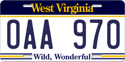 WV license plate OAA970