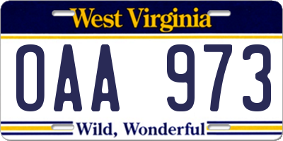 WV license plate OAA973