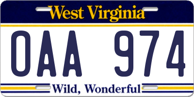 WV license plate OAA974