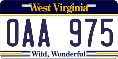WV license plate OAA975