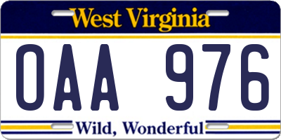 WV license plate OAA976