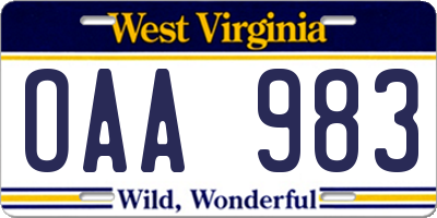 WV license plate OAA983