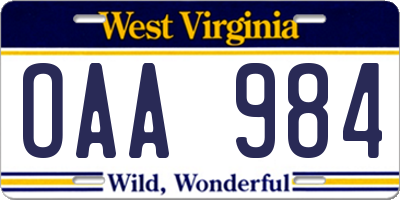 WV license plate OAA984