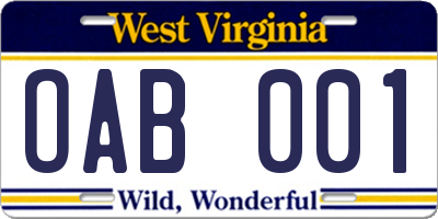 WV license plate OAB001