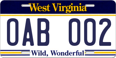 WV license plate OAB002