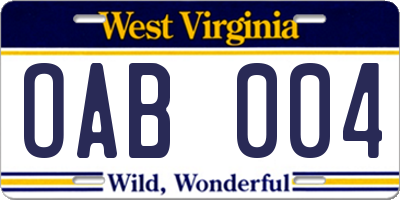 WV license plate OAB004