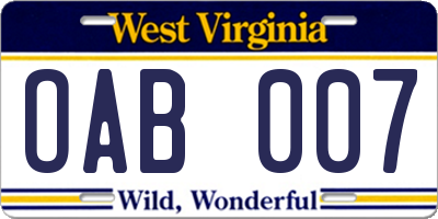 WV license plate OAB007