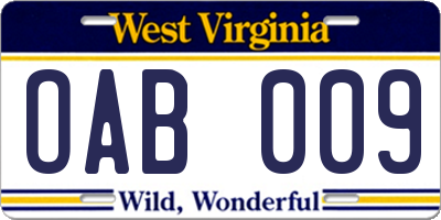WV license plate OAB009