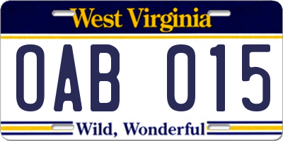 WV license plate OAB015