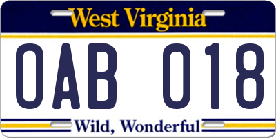 WV license plate OAB018