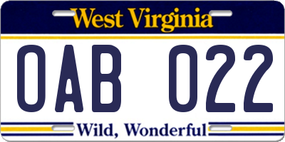 WV license plate OAB022