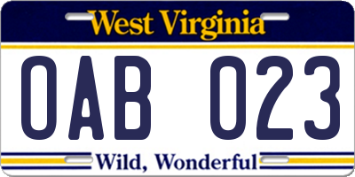 WV license plate OAB023