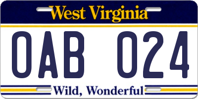 WV license plate OAB024