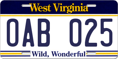 WV license plate OAB025
