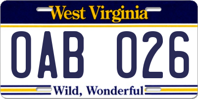 WV license plate OAB026