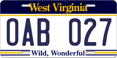 WV license plate OAB027