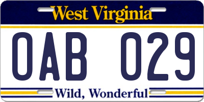 WV license plate OAB029