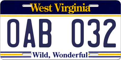 WV license plate OAB032