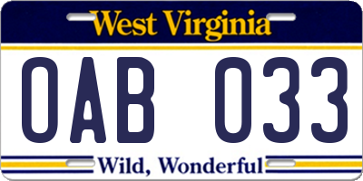 WV license plate OAB033