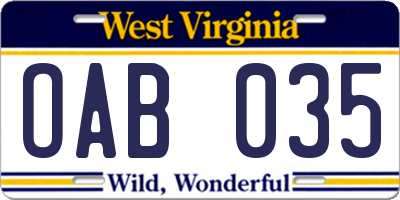 WV license plate OAB035