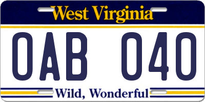 WV license plate OAB040