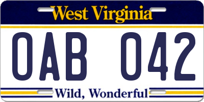 WV license plate OAB042