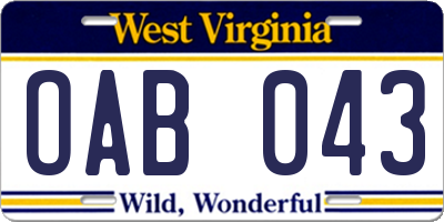 WV license plate OAB043