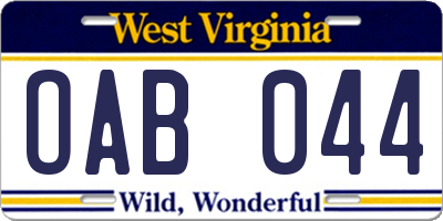 WV license plate OAB044