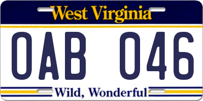 WV license plate OAB046