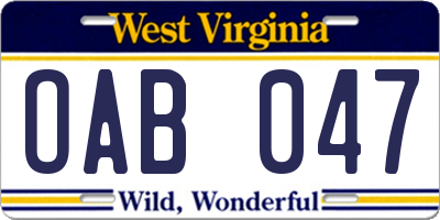 WV license plate OAB047