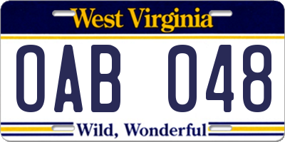 WV license plate OAB048