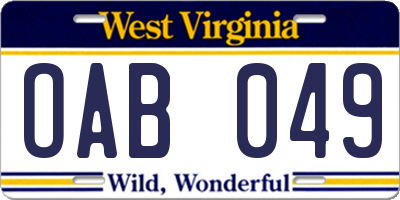 WV license plate OAB049