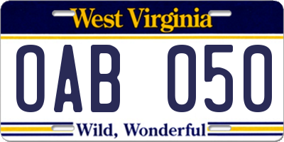 WV license plate OAB050