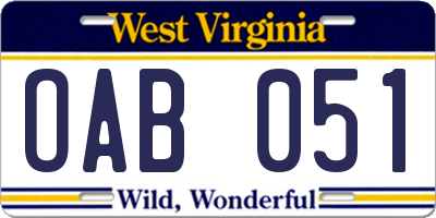 WV license plate OAB051