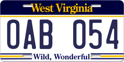 WV license plate OAB054