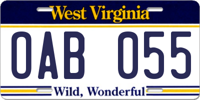 WV license plate OAB055