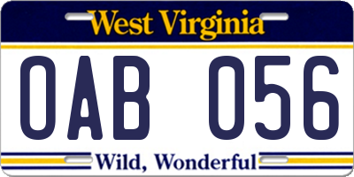 WV license plate OAB056