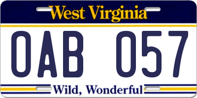 WV license plate OAB057