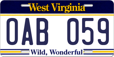 WV license plate OAB059