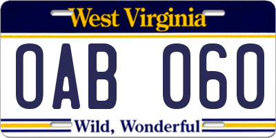 WV license plate OAB060