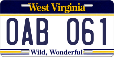 WV license plate OAB061