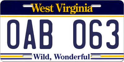 WV license plate OAB063