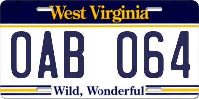 WV license plate OAB064