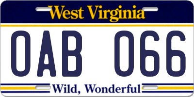 WV license plate OAB066