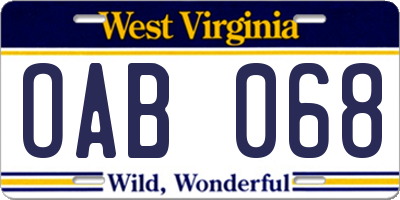 WV license plate OAB068