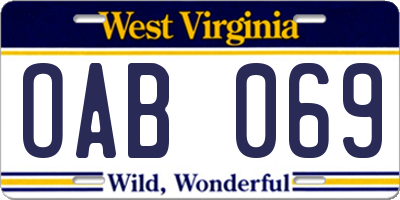 WV license plate OAB069