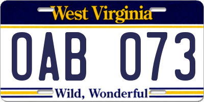 WV license plate OAB073