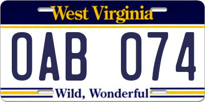 WV license plate OAB074